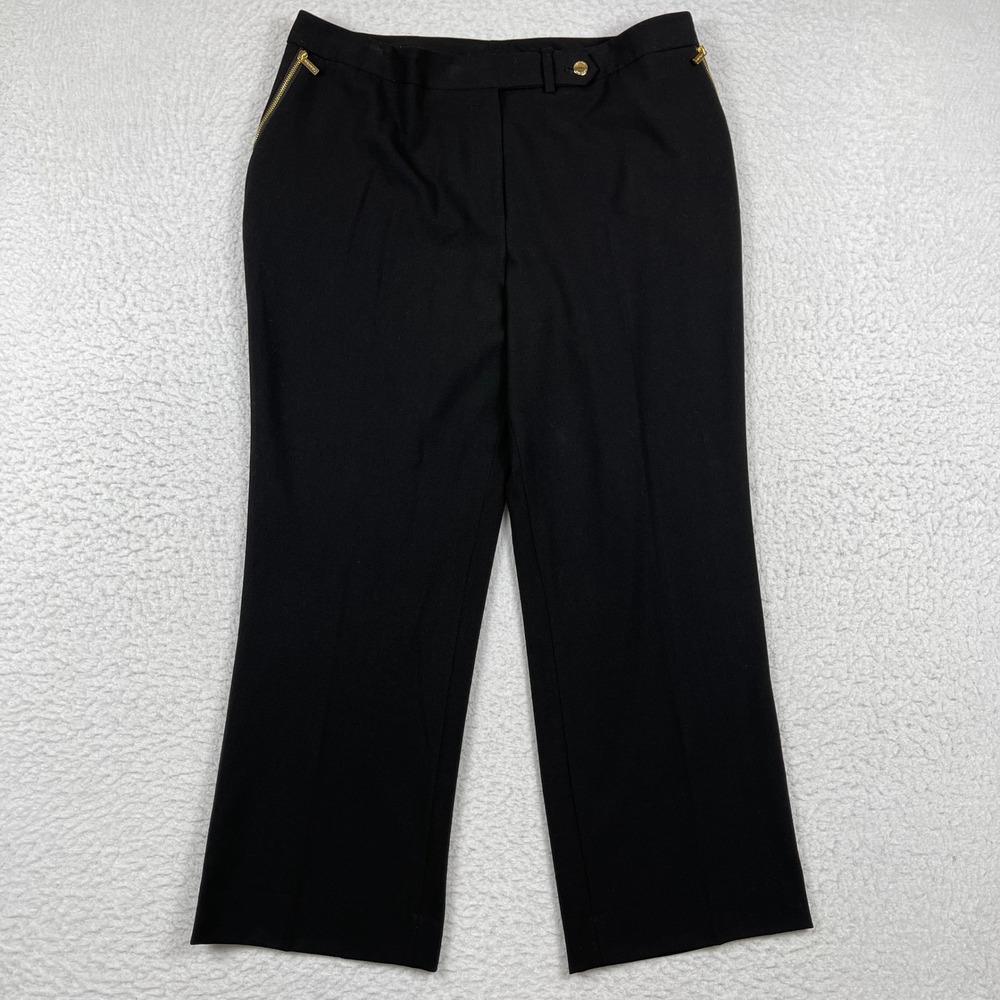 Calvin Klein Dress Pants Womens 14 Black Gold Zipper Career Trousers Casual Work